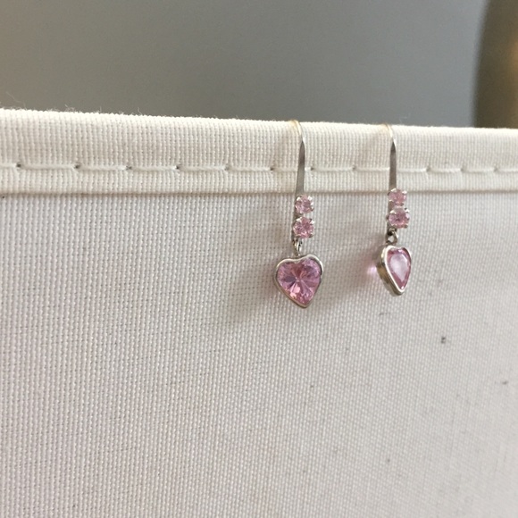 Sterling silver and pink heart earrings - Picture 2 of 5